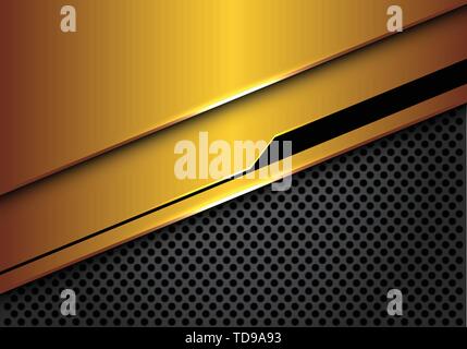 Abstract gold black line futuristic overlap on dark grey circle mesh design modern luxury background vector illustration. Stock Vector