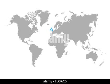 The map of United Kingdom is highlighted in blue on the world map. Vector Stock Vector