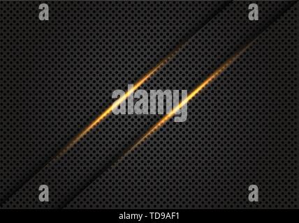 Abstract twin gold light line on dark grey circle mesh design modern luxury futuristic background vector illustration. Stock Vector