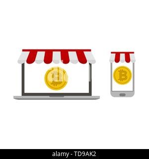 Bitcoin pay concept in different devices. Vector Stock Vector