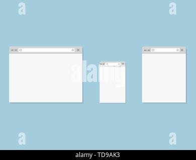Browsers set. 3 window for laptop, tablet and smartphone Stock Vector