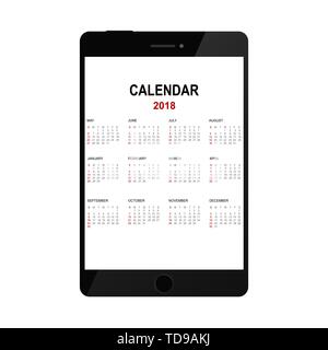 Calendar 2018 in tablet isolated on white background Stock Vector