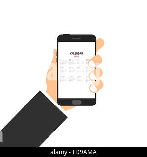 calendar 2018 in smartphone isolated on white back Stock Vector