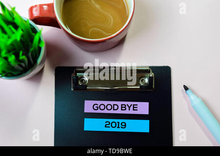 Good Bye 2019 text on sticky notes with office desk concept Stock Photo