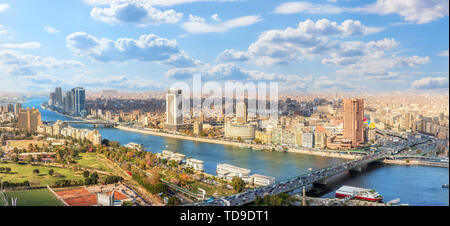 Cairo downtown panorama, view on the Nile and bridges Stock Photo