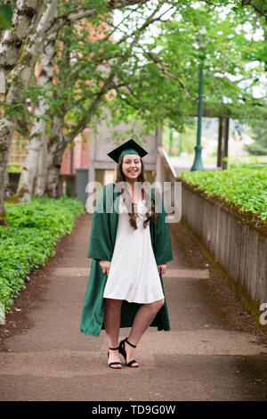 bachelor degree graduation dress High-Low White Graduation Dress with Lace Ruffle– PromGirl main image 1