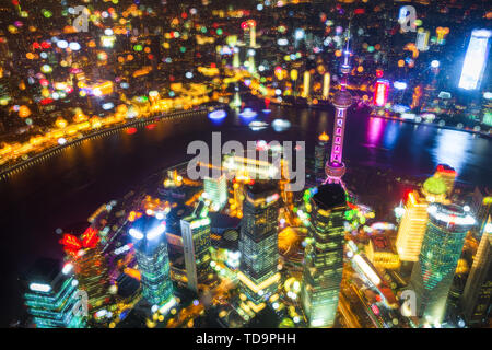 Shanghai Lujiazui CBD night view aerial shot Stock Photo