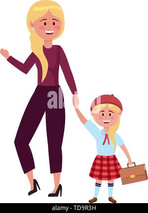 Mother and daughter going to school design, Family activities relationship generation lifestyle and people theme Vector illustration Stock Vector
