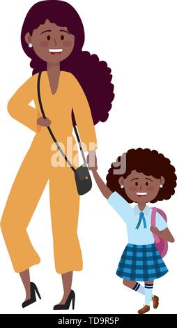 Mother and daughter going to school design, Family activities relationship generation lifestyle and people theme Vector illustration Stock Vector