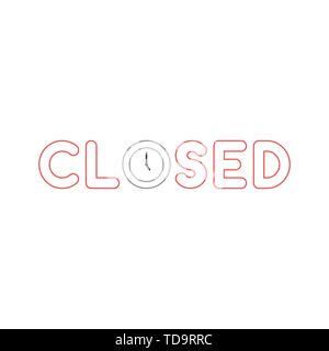Vector icon concept of closed text with clock time shows 5 o'clock. White background and colored outlines. Stock Vector