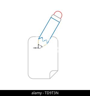 Vector icon concept of writing paper with pencil. White background and colored outlines. Stock Vector