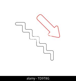 Stairs with arrow pointing down Vector icon concept Black outlines ...