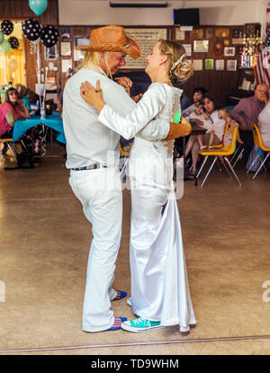 Father & bride dancing; wedding reception;  Congressional Church; Buena Vista; Colorado; USA Stock Photo