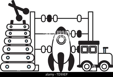 rocket train xylophone and abacus kids toys Stock Vector