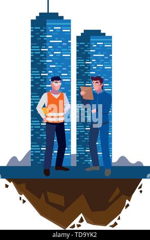 male builders constructors workers with building vector illustration design Stock Vector