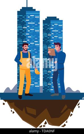 male builders constructors workers with building vector illustration design Stock Vector