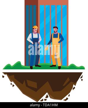 male builders constructors workers with building vector illustration design Stock Vector