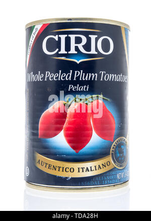Winneconne, WI - 11 May 2019 : A can of Cirio whole peeled plum tomatoes on an isolated background Stock Photo