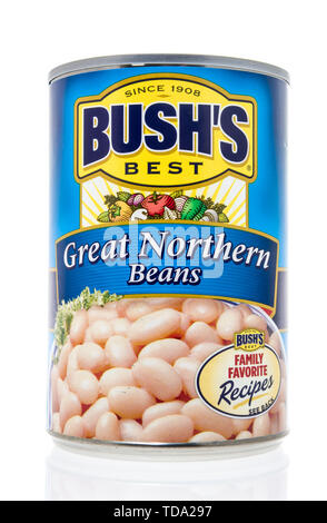 Winneconne, WI - 11 May 2019 : A can of Bushs Best navy beans on an isolated background Stock Photo