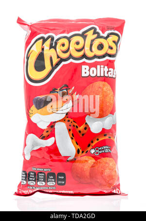 Winneconne, WI - 16 May 2019 : A package of Cheetos bolitas cheese balls on an isolated background Stock Photo