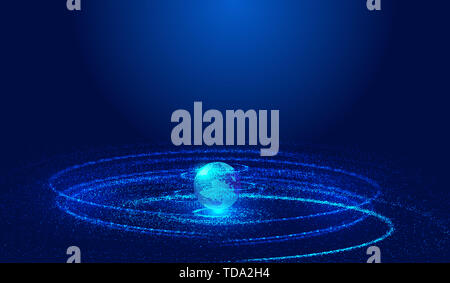 Cosmic particle vortex and three-dimensional digital earth build global network technology big data abstract background Stock Photo