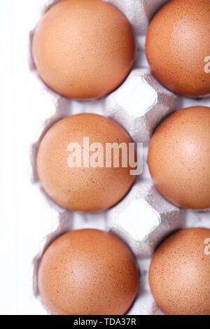 Fresh eggs in cardboard boxes Stock Photo