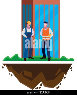 male builders constructors workers with building vector illustration design Stock Vector