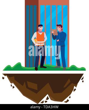 male builders constructors workers with building vector illustration design Stock Vector