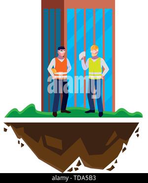 male builders constructors workers with building vector illustration design Stock Vector