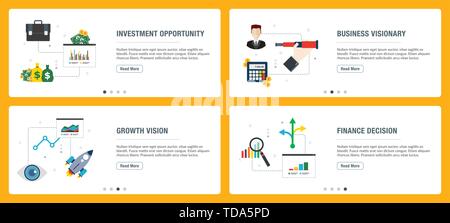 Vector set of vertical web banners with investment opportunity, business visionary, growth vision  and finance decision. Vector banner template for we Stock Vector
