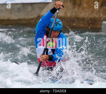 London, UK. 01st Feb, 2018. LONDON, ENGLAND JUNE 14 Lukes Rohan (CZE) Men's C1 1st Heat Run during 2019 ICF Canoe Slalom World Cup 1 at the Lee Valley White Water Centre, London on 14 June 2019 Credit: Action Foto Sport/Alamy Live News