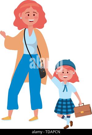 Mother and daughter going to school design, Family activities relationship generation lifestyle and people theme Vector illustration Stock Vector