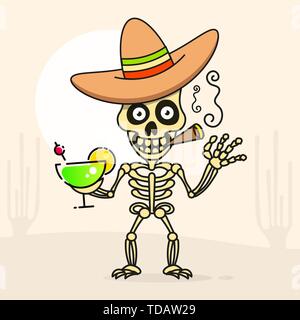Skull In The Mexican Sombrero Hat. Vector Illustration Stock Vector