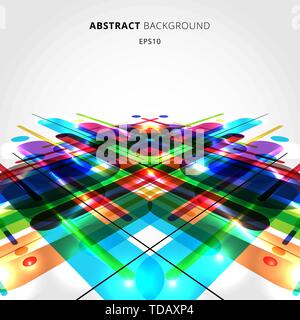 Abstract motion dynamic composition made of various colorful rounded shapes lines on perspective background. Vector illustration Stock Vector