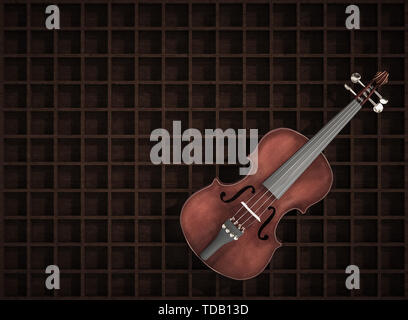 classic violin on a wooden grill. 3d image render flat lay style Stock Photo