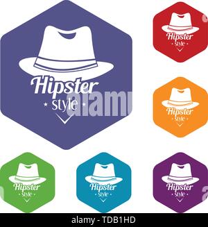 Hipster hat icons vector hexahedron Stock Vector