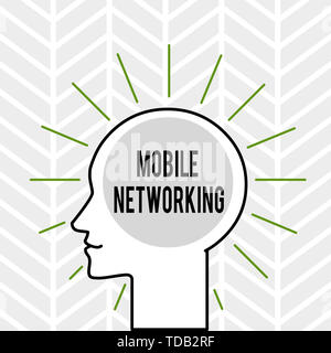 Handwriting text writing Mobile Networking. Conceptual photo Communication network where the last link is wireless Outline Silhouette Human Head Surro Stock Photo