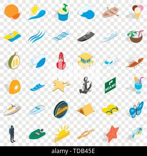 Beach icons set, isometric style Stock Vector