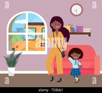Mother and daughter going to school design, Family activities relationship generation lifestyle and people theme Vector illustration Stock Vector