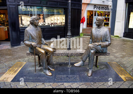 Galway, Ireland - Aug, 2013: Oscar Wilde statue in Shop Street. Galway is a host to Oscar Wilde Festival which celebrates the life and work of one of  Stock Photo