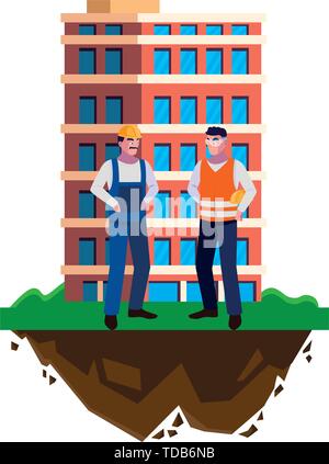 male builders constructors workers with building vector illustration design Stock Vector
