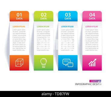 Infographics tab in vertical paper index with 4 data template. Vector illustration abstract background. Can be used for workflow layout, business step Stock Vector