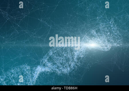Three-dimensional rendering, DNA with divergent line technology background Stock Photo