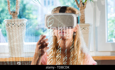 Teenager girl vr goggles, digital virtual transformation concept Stock Photo