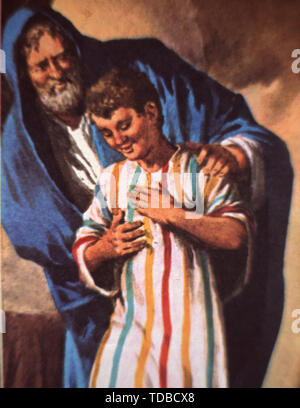 Illustration from the Bible depicting 'Genesis 37:4' Joseph and his coat of many colours. Stock Photo