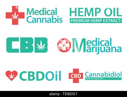 Medical Marijuana, Cannabis logo icon set.  Set of medical and recreational marijuana logo and icons. Marijuana Healthcare logo. CBD logo. Isolated Stock Vector