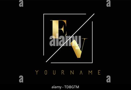 EV Letter Logo with Cutted and Intersected Design and Round Frame ...