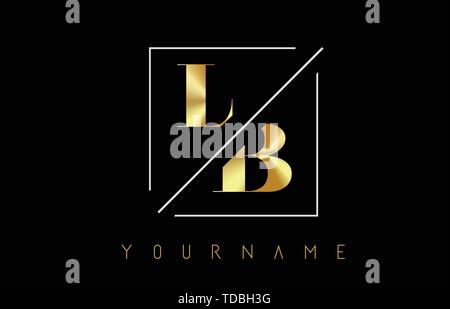 LB Golden Letter Logo with Cutted and Intersected Design and Square Frame Vector Illustration Stock Vector