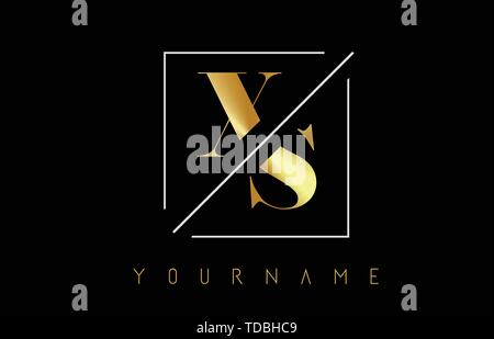 XS Golden Letter Logo with Cutted and Intersected Design and Square Frame Vector Illustration Stock Vector