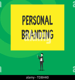 Word writing text Personal Branding. Business photo showcasing Practice of People Marketing themselves Image as Brands Isolated view young man standin Stock Photo